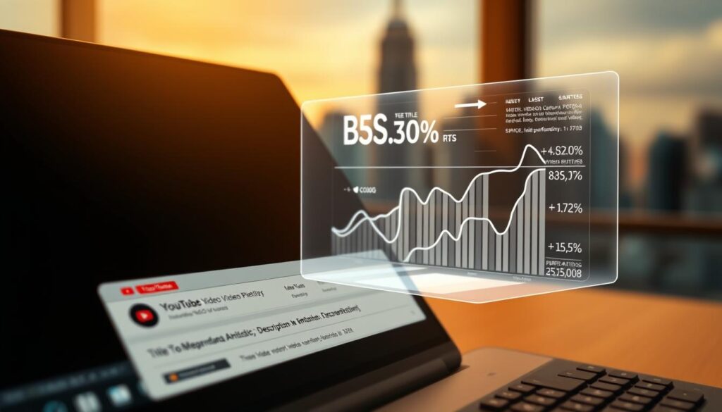 A cinematic close-up of a computer desktop with a YouTube video player interface in the foreground, showcasing detailed video metadata fields for title, description, and tags. The scene is bathed in warm, soft lighting, creating a professional, informative atmosphere. In the middle ground, a 3D holographic projection displays statistical data and performance analytics related to YouTube SEO optimization. The background features blurred city skyline, suggesting the global reach and importance of video content strategy. The overall composition conveys the concept of optimizing video discoverability and engagement through thoughtful metadata curation. A cinematic close-up of a computer desktop with a YouTube video player interface in the foreground, showcasing detailed video metadata fields for title, description, and tags. The scene is bathed in warm, soft lighting, creating a professional, informative atmosphere. In the middle ground, a 3D holographic projection displays statistical data and performance analytics related to YouTube SEO optimization. The background features blurred city skyline, suggesting the global reach and importance of video content strategy. The overall composition conveys the concept of optimizing video discoverability and engagement through thoughtful metadata curation.