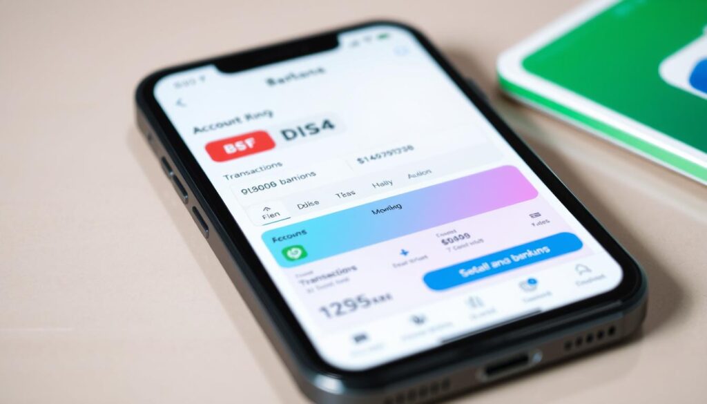 A digital banking application on a smartphone screen, showcasing a modern, sleek user interface with clean typography and iconography. The app's layout is intuitive, with clearly delineated sections for account balances, transactions, and digital banking features. Vibrant colors and subtle gradients create a visually appealing and professional aesthetic. The overall composition suggests a seamless, user-friendly mobile banking experience that is both functional and visually engaging. A digital banking application on a smartphone screen, showcasing a modern, sleek user interface with clean typography and iconography. The app's layout is intuitive, with clearly delineated sections for account balances, transactions, and digital banking features. Vibrant colors and subtle gradients create a visually appealing and professional aesthetic. The overall composition suggests a seamless, user-friendly mobile banking experience that is both functional and visually engaging.