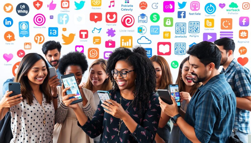 A dynamic scene of cross-promotion across various digital platforms. In the foreground, a group of diverse individuals collaboratively curate and promote an event, their screens and devices showcasing a cohesive visual identity. The middle ground features vibrant social media icons, representing the seamless integration of online communities. In the background, a colorful array of logos, QR codes, and interactive elements hint at the expansive reach of the promotional campaign. Soft, diffused lighting creates a sense of energy and collaboration, while the composition emphasizes the interconnectivity of modern marketing strategies. A dynamic scene of cross-promotion across various digital platforms. In the foreground, a group of diverse individuals collaboratively curate and promote an event, their screens and devices showcasing a cohesive visual identity. The middle ground features vibrant social media icons, representing the seamless integration of online communities. In the background, a colorful array of logos, QR codes, and interactive elements hint at the expansive reach of the promotional campaign. Soft, diffused lighting creates a sense of energy and collaboration, while the composition emphasizes the interconnectivity of modern marketing strategies.