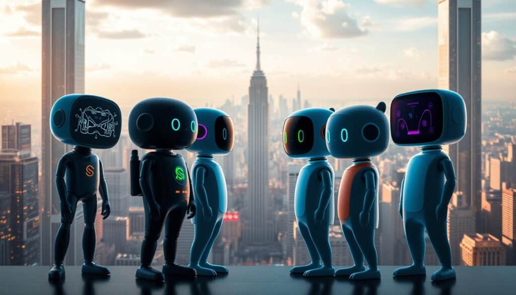A head-to-head comparison of ChatGPT and other AI assistants, set against a futuristic cityscape backdrop. In the foreground, ChatGPT and its counterparts stand poised, each with their unique features and capabilities on display. The assistants are rendered in sleek, modern designs, their interfaces glowing with an array of colors. In the middle ground, a bustling cityscape stretches out, skyscrapers and holograms creating an immersive, high-tech environment. The lighting is a blend of cool, artificial illumination and warm, natural sunlight, casting dramatic shadows and highlights. The overall atmosphere conveys a sense of technological advancement and the ever-evolving landscape of AI-powered assistants. A head-to-head comparison of ChatGPT and other AI assistants, set against a futuristic cityscape backdrop. In the foreground, ChatGPT and its counterparts stand poised, each with their unique features and capabilities on display. The assistants are rendered in sleek, modern designs, their interfaces glowing with an array of colors. In the middle ground, a bustling cityscape stretches out, skyscrapers and holograms creating an immersive, high-tech environment. The lighting is a blend of cool, artificial illumination and warm, natural sunlight, casting dramatic shadows and highlights. The overall atmosphere conveys a sense of technological advancement and the ever-evolving landscape of AI-powered assistants.