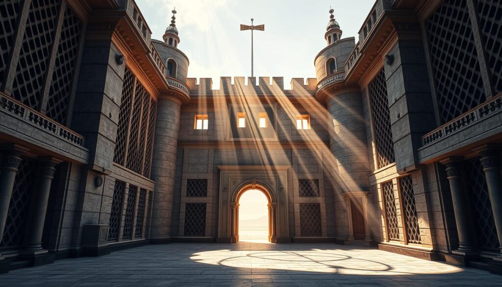 A secure, fortified fortress symbolizing the protection of cryptocurrency assets. Sleek, modern architectural elements blend seamlessly with classical, ornamental designs, creating a visually striking and impenetrable digital stronghold. Beams of light pierce through intricate lattices, casting dynamic shadows that convey a sense of power and resilience. The scene evokes a harmonious balance between technological innovation and traditional security principles, reflecting the complex landscape of cryptocurrency safeguards. Subtle hints of blockchain-inspired motifs subtly weave through the composition, lending an air of technological sophistication to the overall image. A secure, fortified fortress symbolizing the protection of cryptocurrency assets. Sleek, modern architectural elements blend seamlessly with classical, ornamental designs, creating a visually striking and impenetrable digital stronghold. Beams of light pierce through intricate lattices, casting dynamic shadows that convey a sense of power and resilience. The scene evokes a harmonious balance between technological innovation and traditional security principles, reflecting the complex landscape of cryptocurrency safeguards. Subtle hints of blockchain-inspired motifs subtly weave through the composition, lending an air of technological sophistication to the overall image.