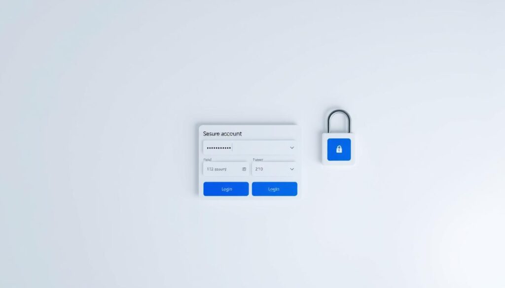 A secure personal account interface with a login screen, password field, and two-factor authentication prompt. The design is minimalist and modern, with a clean white background and subtle shading. The account icon and login elements are rendered in shades of blue, conveying a sense of trust and professionalism. The two-factor authentication prompt is displayed prominently, with a mobile device icon and input fields for a verification code. Soft, directional lighting creates depth and highlights the key interactive elements. The overall mood is one of digital security and privacy protection. A secure personal account interface with a login screen, password field, and two-factor authentication prompt. The design is minimalist and modern, with a clean white background and subtle shading. The account icon and login elements are rendered in shades of blue, conveying a sense of trust and professionalism. The two-factor authentication prompt is displayed prominently, with a mobile device icon and input fields for a verification code. Soft, directional lighting creates depth and highlights the key interactive elements. The overall mood is one of digital security and privacy protection.