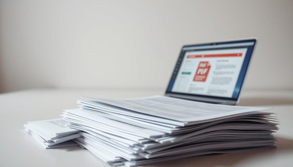 A serene and minimalist scene of common PDF mistakes, shot with a wide-angle lens to capture a sense of depth and space. The foreground features a stack of PDF documents, their pages scattered and disorganized, symbolizing common pitfalls like poor file organization and lack of version control. In the middle ground, a sleek, modern laptop displays a PDF viewer interface, subtly hinting at the need for versatile tools to manage PDFs effectively. The background is a soft, blurred gradient, creating a calm and focused atmosphere, inviting the viewer to consider the importance of avoiding these frequent PDF-related errors. A serene and minimalist scene of common PDF mistakes, shot with a wide-angle lens to capture a sense of depth and space. The foreground features a stack of PDF documents, their pages scattered and disorganized, symbolizing common pitfalls like poor file organization and lack of version control. In the middle ground, a sleek, modern laptop displays a PDF viewer interface, subtly hinting at the need for versatile tools to manage PDFs effectively. The background is a soft, blurred gradient, creating a calm and focused atmosphere, inviting the viewer to consider the importance of avoiding these frequent PDF-related errors.