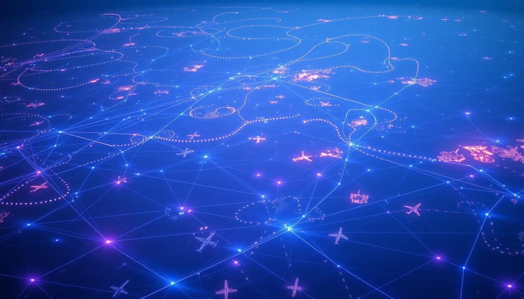 A serene and picturesque aerial view of a sprawling network of airline routes and travel destinations, represented by a dense tapestry of intersecting lines and glowing waypoints across a softly-lit, atmospheric backdrop. The lines, in shades of blue and purple, wind gracefully across a dimly-lit, vignette-edged landscape, conveying a sense of global connectivity and the vast scale of modern air travel. The overall composition evokes the idea of collecting "miles" or travel rewards, with the lines converging on a central focal point to create a captivating, almost abstract visual metaphor for the concept of "Μίλια ταξιδιών". A serene and picturesque aerial view of a sprawling network of airline routes and travel destinations, represented by a dense tapestry of intersecting lines and glowing waypoints across a softly-lit, atmospheric backdrop. The lines, in shades of blue and purple, wind gracefully across a dimly-lit, vignette-edged landscape, conveying a sense of global connectivity and the vast scale of modern air travel. The overall composition evokes the idea of collecting "miles" or travel rewards, with the lines converging on a central focal point to create a captivating, almost abstract visual metaphor for the concept of "Μίλια ταξιδιών".