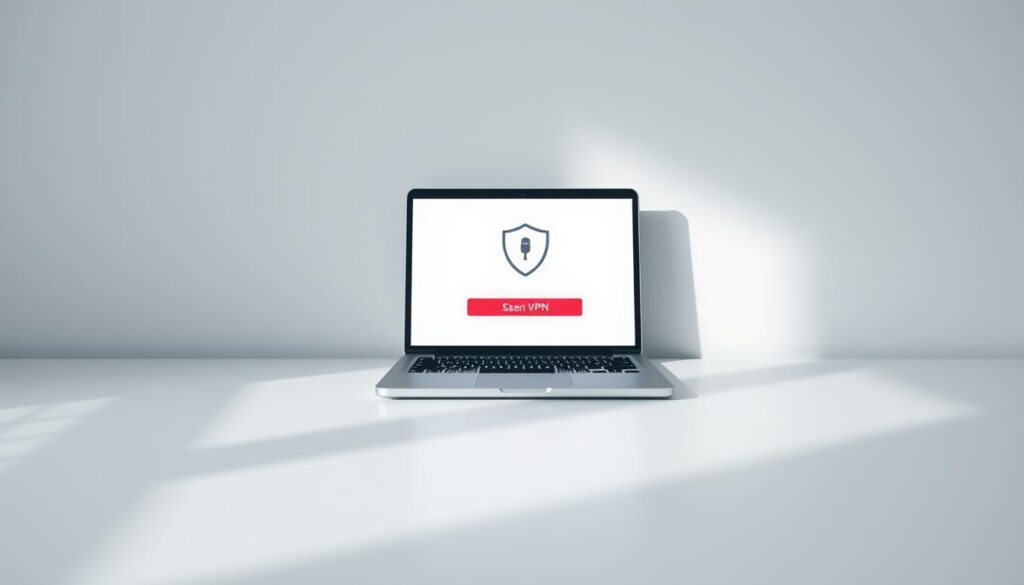 A serene, minimalist scene depicting a digital device, perhaps a laptop or tablet, with a virtual private network (VPN) interface prominently displayed on the screen. The device is positioned on a clean, uncluttered desk, bathed in soft, diffused lighting that casts subtle shadows. The background is a muted, neutral color, allowing the device and its interface to take center stage. The VPN icon and controls are rendered with precision, conveying a sense of security and privacy. The overall composition emphasizes the simplicity and effectiveness of using a VPN to conceal one's IP address, aligning with the article's subject and section title. A serene, minimalist scene depicting a digital device, perhaps a laptop or tablet, with a virtual private network (VPN) interface prominently displayed on the screen. The device is positioned on a clean, uncluttered desk, bathed in soft, diffused lighting that casts subtle shadows. The background is a muted, neutral color, allowing the device and its interface to take center stage. The VPN icon and controls are rendered with precision, conveying a sense of security and privacy. The overall composition emphasizes the simplicity and effectiveness of using a VPN to conceal one's IP address, aligning with the article's subject and section title.