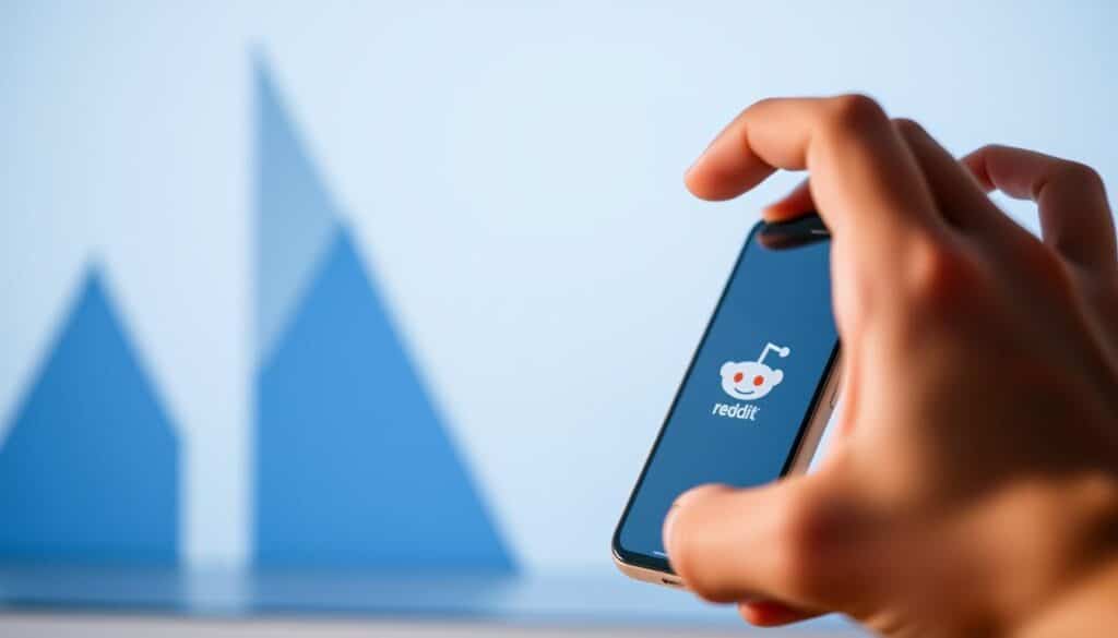 A serene, minimalist scene depicting the concept of "Reddit privacy". In the foreground, a user's hand hovers over a smartphone with the Reddit logo, conveying a sense of careful digital navigation. The middle ground features abstract geometric shapes in muted shades of blue, evoking the platform's interface and the user's focus on privacy settings. The background is a soft, blurred gradient, creating a calming, introspective atmosphere. Subtle lighting from the side casts gentle shadows, emphasizing the user's thoughtful interaction with the device. The composition and color palette suggest an atmosphere of digital security and responsible social media engagement. A serene, minimalist scene depicting the concept of "Reddit privacy". In the foreground, a user's hand hovers over a smartphone with the Reddit logo, conveying a sense of careful digital navigation. The middle ground features abstract geometric shapes in muted shades of blue, evoking the platform's interface and the user's focus on privacy settings. The background is a soft, blurred gradient, creating a calming, introspective atmosphere. Subtle lighting from the side casts gentle shadows, emphasizing the user's thoughtful interaction with the device. The composition and color palette suggest an atmosphere of digital security and responsible social media engagement.