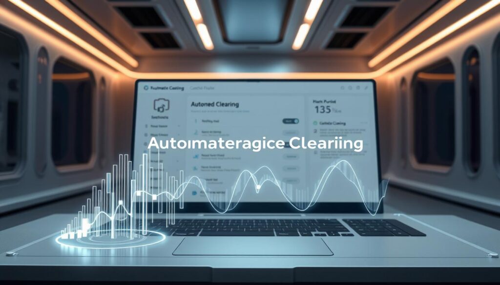 A sleek, futuristic computer interface with a prominent "Automatic Cache Clearing" function prominently displayed. In the foreground, a pulsing graphic visualizes the cache clearing process, with lines and shapes representing data being efficiently purged. The middle ground features a minimalist dashboard with customizable settings, allowing the user to fine-tune the cache clearing schedule. The background depicts a serene, technology-infused environment, with subtle ambient lighting and a clean, uncluttered aesthetic. The overall scene conveys a sense of effortless, automated optimization, reflecting the user's ability to streamline their browsing experience. A sleek, futuristic computer interface with a prominent "Automatic Cache Clearing" function prominently displayed. In the foreground, a pulsing graphic visualizes the cache clearing process, with lines and shapes representing data being efficiently purged. The middle ground features a minimalist dashboard with customizable settings, allowing the user to fine-tune the cache clearing schedule. The background depicts a serene, technology-infused environment, with subtle ambient lighting and a clean, uncluttered aesthetic. The overall scene conveys a sense of effortless, automated optimization, reflecting the user's ability to streamline their browsing experience.