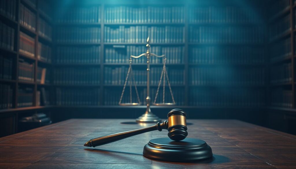 A solemn courtroom scene, bathed in a somber blue hue. In the foreground, a gavel rests on a polished wooden table, symbolizing the weight of legal authority. Looming behind, a towering bookshelf filled with law books, casting long shadows that add a sense of gravitas. In the middle ground, the scales of justice, balanced precariously, represent the delicate balance between individual privacy and the needs of law enforcement. The background is shrouded in a hazy, pensive atmosphere, hinting at the complex ethical considerations surrounding IP tracking laws. A solemn courtroom scene, bathed in a somber blue hue. In the foreground, a gavel rests on a polished wooden table, symbolizing the weight of legal authority. Looming behind, a towering bookshelf filled with law books, casting long shadows that add a sense of gravitas. In the middle ground, the scales of justice, balanced precariously, represent the delicate balance between individual privacy and the needs of law enforcement. The background is shrouded in a hazy, pensive atmosphere, hinting at the complex ethical considerations surrounding IP tracking laws.