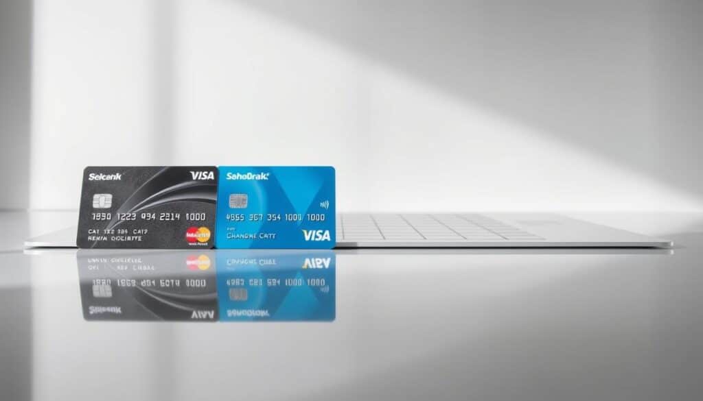 A visually engaging comparison of intro APR credit cards, showcasing their key features in a sleek, minimalist layout. The foreground depicts three credit cards, each with distinctive designs, positioned side-by-side on a reflective, high-gloss surface. The middle ground features a subtle grid or table-like structure, hinting at the technical details and comparison points. The background is a clean, neutral tone, allowing the cards and their details to take center stage. Soft, directional lighting casts subtle shadows, adding depth and a sense of premium, high-end aesthetic. The overall mood is one of sophistication, clarity, and a focus on the comparative analysis of introductory APR offers. A visually engaging comparison of intro APR credit cards, showcasing their key features in a sleek, minimalist layout. The foreground depicts three credit cards, each with distinctive designs, positioned side-by-side on a reflective, high-gloss surface. The middle ground features a subtle grid or table-like structure, hinting at the technical details and comparison points. The background is a clean, neutral tone, allowing the cards and their details to take center stage. Soft, directional lighting casts subtle shadows, adding depth and a sense of premium, high-end aesthetic. The overall mood is one of sophistication, clarity, and a focus on the comparative analysis of introductory APR offers.