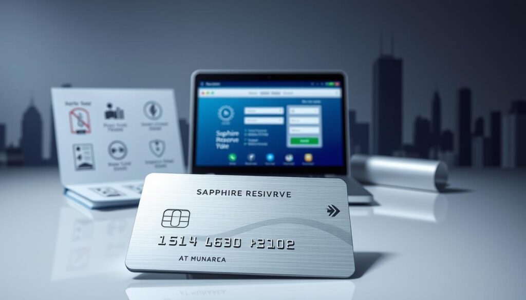 Sapphire Reserve eligibility: a sleek, minimalist scene showcasing the key requirements. In the foreground, a metallic Sapphire Reserve card, its surface gleaming under soft, directional lighting. Behind it, a neatly organized array of documents and icons representing the application criteria - annual income, credit score, and other financial qualifications. The middle ground features a laptop displaying the online application process, bathed in a cool, corporate color palette. In the background, a subtle cityscape of skyscrapers and financial district silhouettes, conveying the prestige and exclusivity of this elite credit card offering. Sapphire Reserve eligibility: a sleek, minimalist scene showcasing the key requirements. In the foreground, a metallic Sapphire Reserve card, its surface gleaming under soft, directional lighting. Behind it, a neatly organized array of documents and icons representing the application criteria - annual income, credit score, and other financial qualifications. The middle ground features a laptop displaying the online application process, bathed in a cool, corporate color palette. In the background, a subtle cityscape of skyscrapers and financial district silhouettes, conveying the prestige and exclusivity of this elite credit card offering.