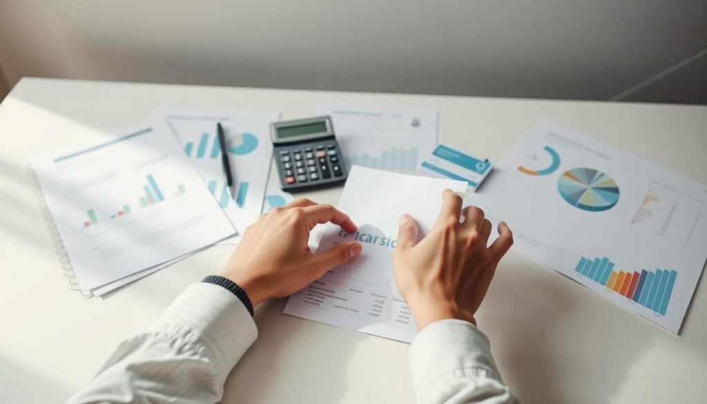 A clean, modern desktop with various financial documents, reports, and a calculator. In the foreground, a person's hands are carefully organizing and managing financial paperwork. The lighting is soft and natural, creating a sense of focus and organization. The background features a minimalist design with geometric patterns, symbolizing the structure and strategy of effective money management techniques. The overall atmosphere is one of efficiency, control, and a thoughtful approach to personal finance. A clean, modern desktop with various financial documents, reports, and a calculator. In the foreground, a person's hands are carefully organizing and managing financial paperwork. The lighting is soft and natural, creating a sense of focus and organization. The background features a minimalist design with geometric patterns, symbolizing the structure and strategy of effective money management techniques. The overall atmosphere is one of efficiency, control, and a thoughtful approach to personal finance.