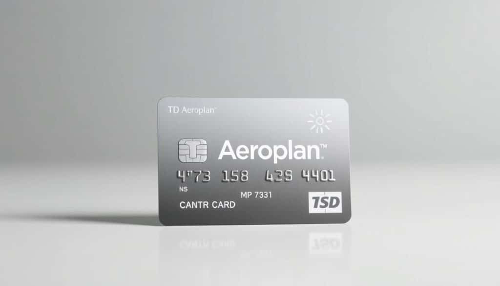 A clean, modern image of a credit card with the words "TD Aeroplan" prominently displayed, set against a sleek, minimalist background. The card should be captured in high-resolution, with a shallow depth of field to draw the viewer's attention to the card's details. Subtle highlights and shadows should accentuate the card's features, conveying a sense of sophistication and premium quality. The overall mood should be one of simplicity and elegance, reflecting the financial considerations discussed in the article.