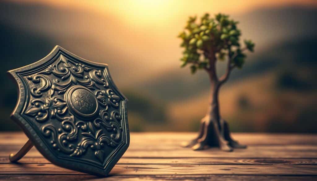 A cozy, warm-toned scene depicting the essential elements of financial protection. In the foreground, a protective shield or umbrella symbolizes insurance coverage, crafted with intricate details that convey a sense of security. In the middle ground, a sturdy tree or pillar represents the foundation of a robust financial safety net, its roots grounded in reliable savings and investments. The background features a serene, blurred landscape, suggesting the tranquility that comes with proper financial planning and risk mitigation. The lighting is soft and diffused, creating a comforting atmosphere that encourages contemplation of the importance of protecting one's financial well-being. A cozy, warm-toned scene depicting the essential elements of financial protection. In the foreground, a protective shield or umbrella symbolizes insurance coverage, crafted with intricate details that convey a sense of security. In the middle ground, a sturdy tree or pillar represents the foundation of a robust financial safety net, its roots grounded in reliable savings and investments. The background features a serene, blurred landscape, suggesting the tranquility that comes with proper financial planning and risk mitigation. The lighting is soft and diffused, creating a comforting atmosphere that encourages contemplation of the importance of protecting one's financial well-being.