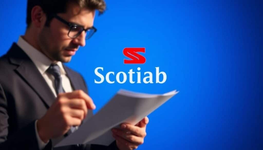 A crisp, high-resolution image showcasing the eligibility requirements for the Scotiabank Passport Visa Infinite card. The foreground depicts a smartly dressed individual reviewing financial documents, conveying the serious and professional nature of the application process. The middle ground features a clean, minimalist Scotiabank logo, prominently displayed to establish the brand identity. The background subtly fades into a gradient of blue hues, evoking a sense of trust and reliability associated with the financial institution. Soft, directional lighting illuminates the scene, creating depth and emphasizing the key details. The overall composition is sleek, modern, and visually engaging, perfectly suited to illustrate the "Eligibility requirements and credit considerations for applicants" section of the article.
