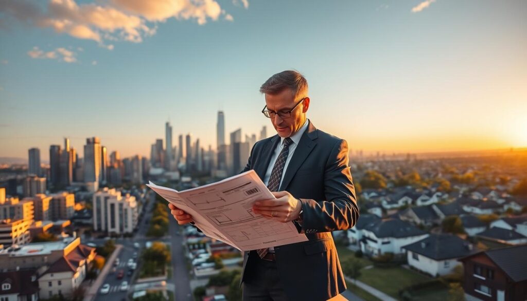A sprawling city skyline at golden hour, the sun's warm glow illuminating modern high-rise buildings and sleek skyscrapers. In the foreground, a smartly dressed professional surveys a portfolio of real estate investment opportunities, carefully examining floor plans and property details. The middle ground features a bustling street scene, with potential tenants and investors engaged in lively discussions. In the background, a serene suburban neighborhood with well-manicured lawns and tidy houses, symbolizing the diverse range of real estate options available to the savvy saver. The scene conveys an atmosphere of opportunity, growth, and financial stability, inviting the viewer to explore the possibilities of real estate investing. A sprawling city skyline at golden hour, the sun's warm glow illuminating modern high-rise buildings and sleek skyscrapers. In the foreground, a smartly dressed professional surveys a portfolio of real estate investment opportunities, carefully examining floor plans and property details. The middle ground features a bustling street scene, with potential tenants and investors engaged in lively discussions. In the background, a serene suburban neighborhood with well-manicured lawns and tidy houses, symbolizing the diverse range of real estate options available to the savvy saver. The scene conveys an atmosphere of opportunity, growth, and financial stability, inviting the viewer to explore the possibilities of real estate investing.